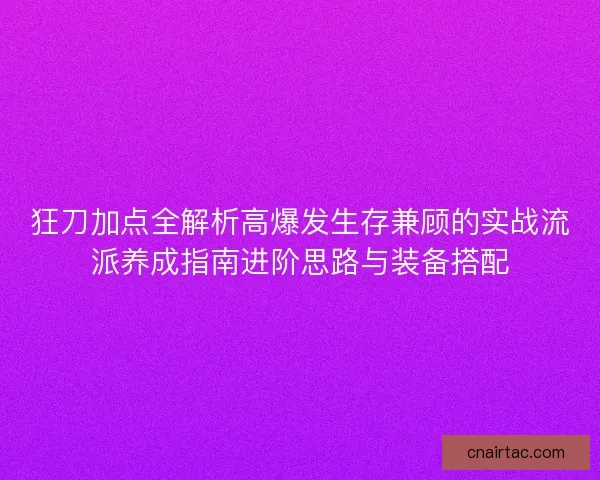 狂刀加点全解析高爆发生存兼顾的实战流派养成指南进阶思路与装备搭配
